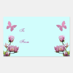 Pegatina Rectangular Flores rosas y mariposas