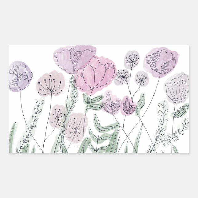 Pegatina Rectangular Flores silvestres de acuarela en flor (Anverso)
