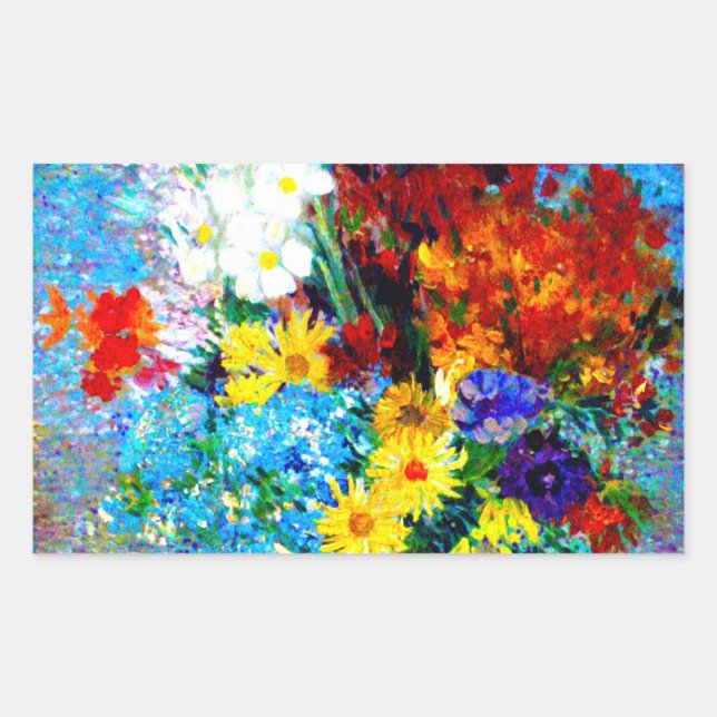 Pegatina Rectangular Flores Van Gogh en una maleta azul (Anverso)