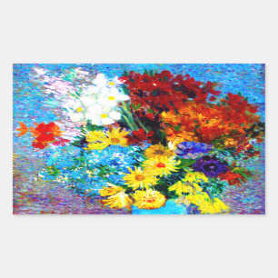 Pegatina Rectangular Flores Van Gogh en una maleta azul