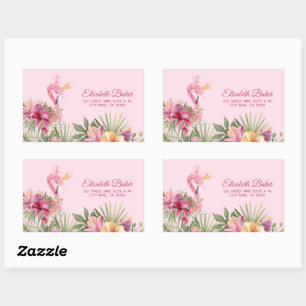 Pegatina Rectangular Flores Y Flamingo