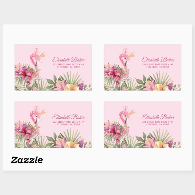 Pegatina Rectangular Flores Y Flamingo (Hoja)