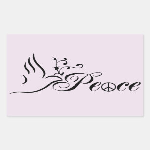 Pegatina Rectangular Flying Peace Dove Olive Branch Fondo azul
