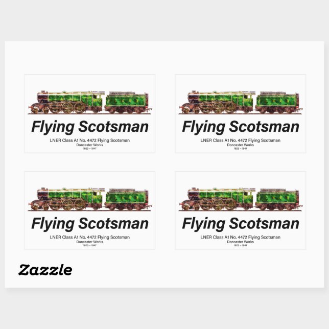 Pegatina Rectangular Flying Scotsman Steam Train English Locomotive  (Hoja)