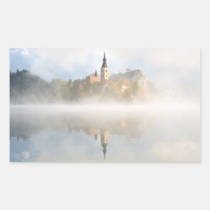 Pegatina Rectangular Foggy sunrise at Lake Bled