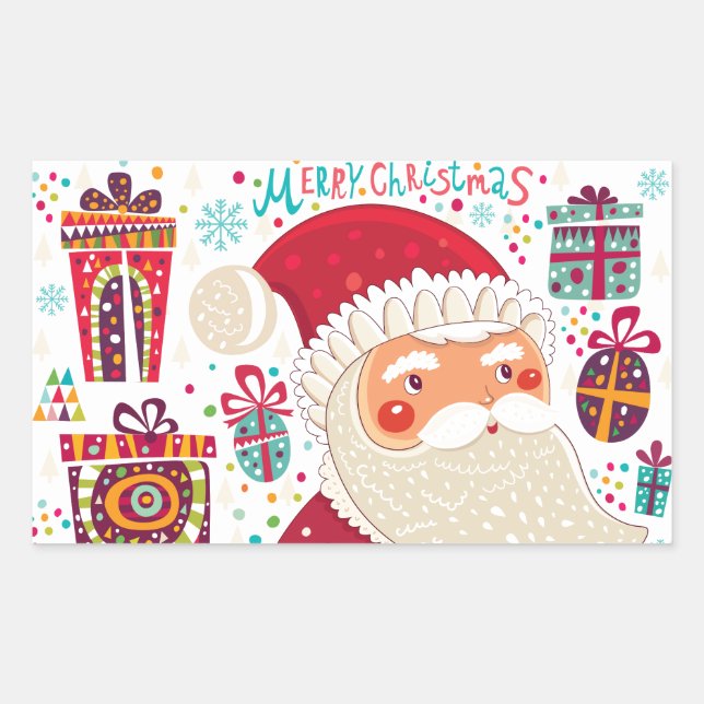 Pegatina Rectangular Folk Art Santa Claus (Anverso)