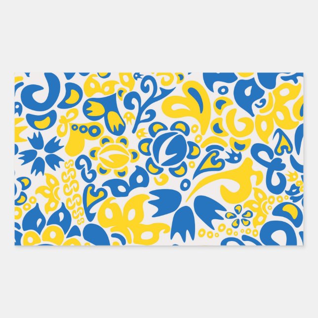 Pegatina Rectangular Folklore pattern with Ukrainian flag colors  (Anverso)