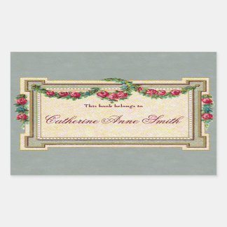 Pegatina Rectangular Folleto antiguo con marco Rosa