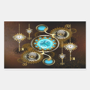 Pegatina Rectangular Fondo oxidado steampunk con lentes turquesas