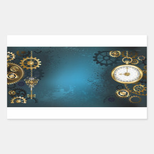 Pegatina Rectangular Fondo turquesa steampunk con engranajes