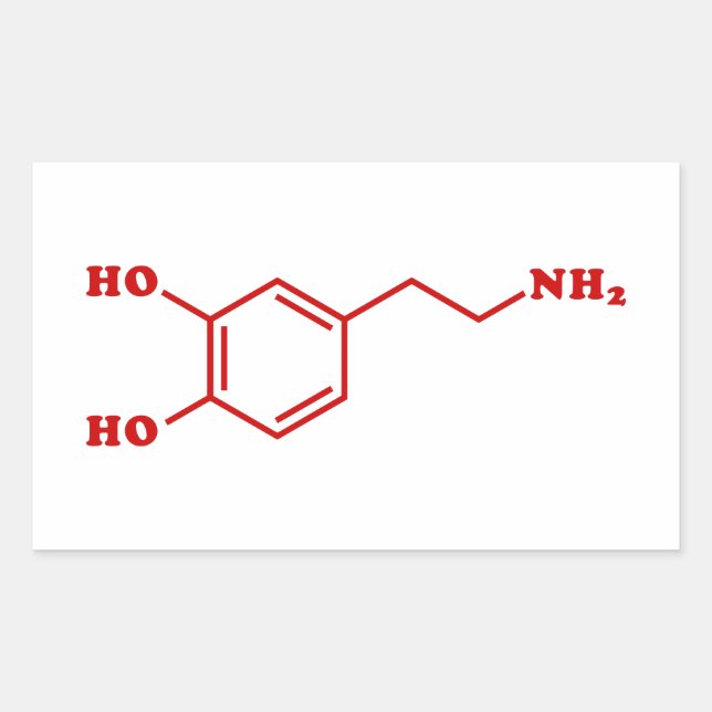 Pegatina Rectangular Fórmula química molecular de dopamina (Anverso)
