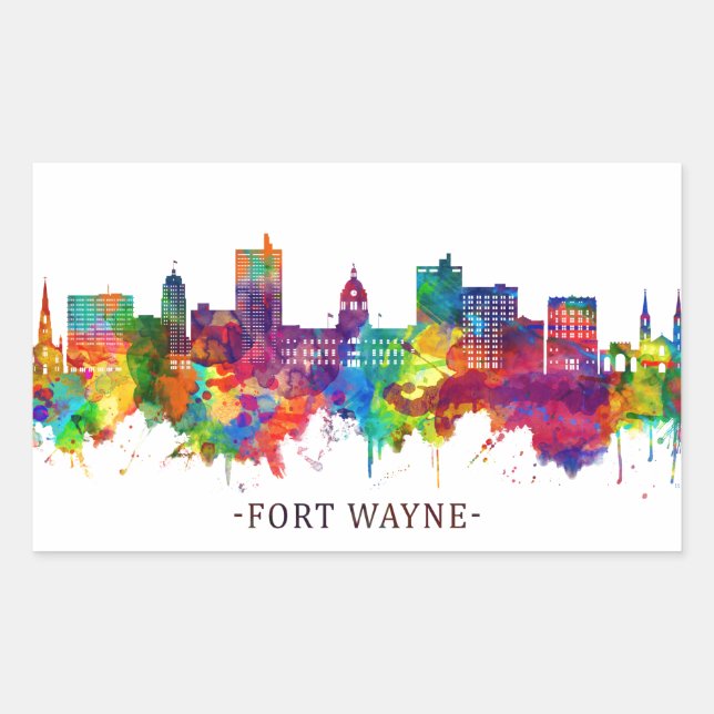 Pegatina Rectangular Fort Wayne Indiana Skyline (Anverso)
