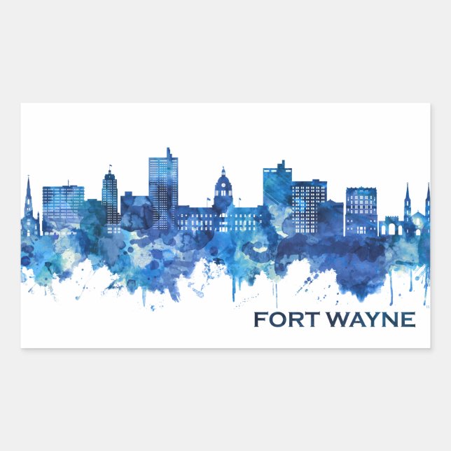 Pegatina Rectangular Fort Wayne Indiana Skyline Blue (Anverso)