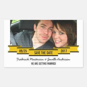 Pegatina Rectangular Foto de cinta amarilla Guardar Pegatinas de fecha
