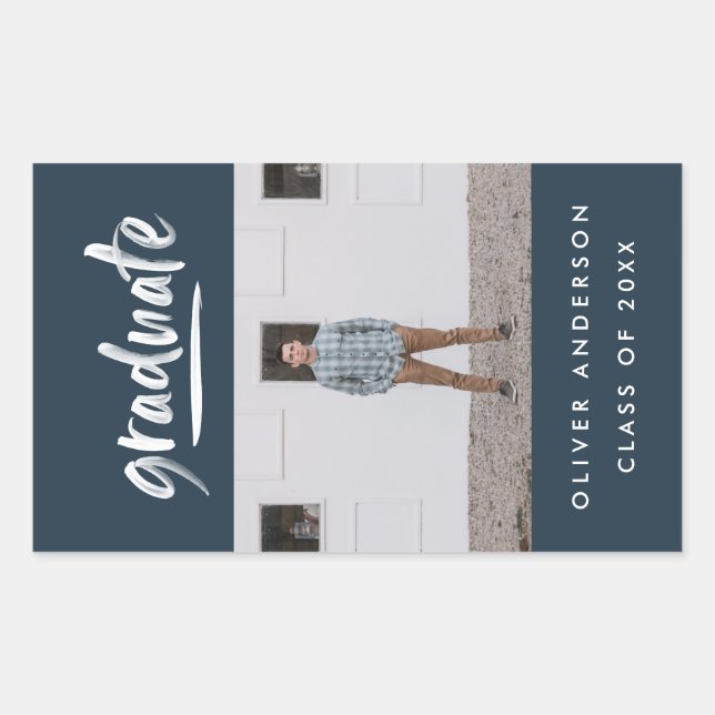 Pegatina Rectangular Foto de escritura verde moderna foto graduación az (Anverso)