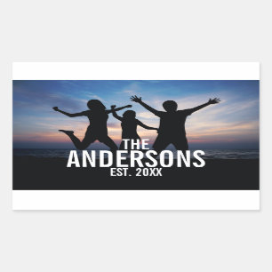 Pegatina Rectangular Foto familiar personalizada con nombre familiar