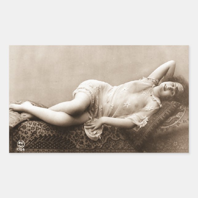 Pegatina Rectangular Foto francesa del Chica Risque Flapper de 1920 (Anverso)