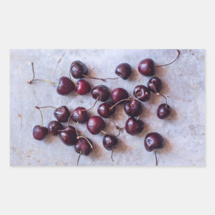 Pegatina Rectangular Fotografía de Cerezas Rojas Frescas
