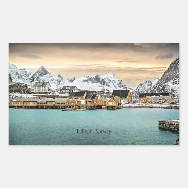 Pegatina Rectangular Fotografía escénica de Lofoten, Noruega (Anverso)