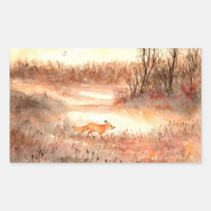 Pegatina Rectangular Fox cruzando el campo