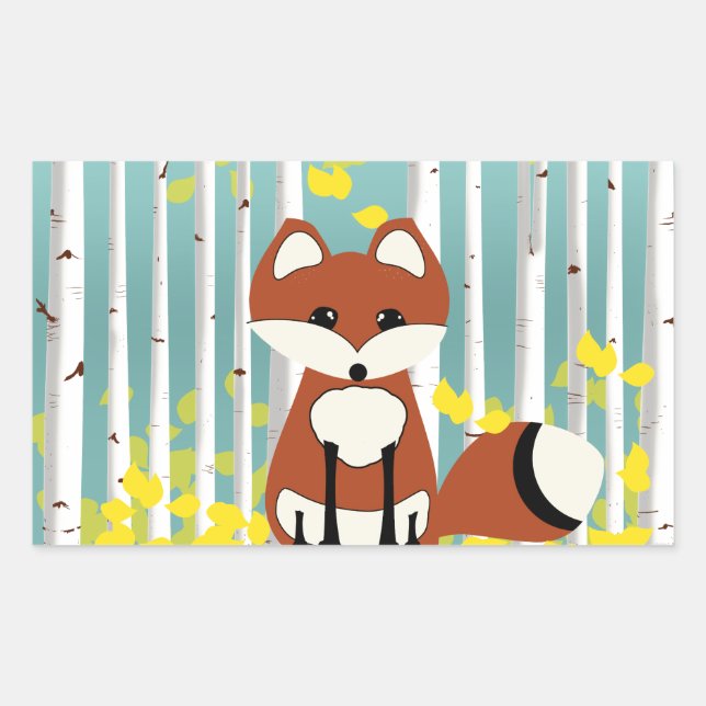 Pegatina Rectangular Fox en los pájaros caídos (Anverso)