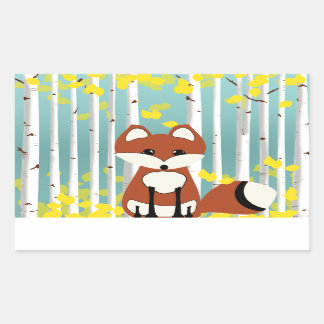Pegatina Rectangular Fox en los pájaros caídos