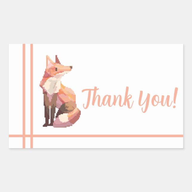Pegatina Rectangular Fox Pixel Art, Pixelart thank you (Anverso)