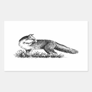 Pegatina Rectangular Fox rojo (línea arte)