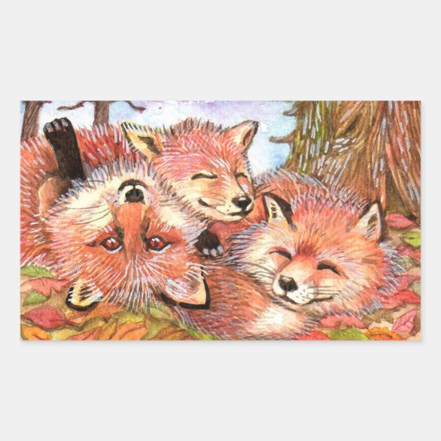 Pegatina Rectangular Foxes Reproducir tiempo (Anverso)