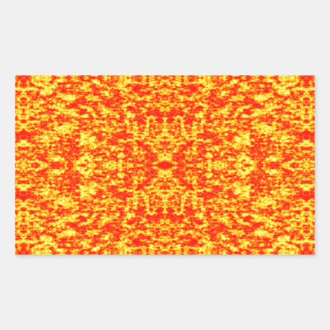Pegatina Rectangular Fractal abstracto en rojo y naranja (Anverso)