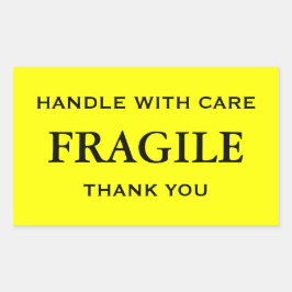 Pegatina Rectangular Frágil amarillo/negro. Manejar con cuidado. Gracia