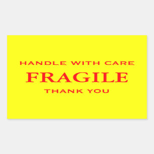 Pegatina Rectangular Frágil amarillo/rojo. Dirija con cuidado. Gracias