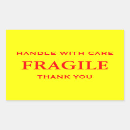 Pegatina Rectangular Frágil amarillo/rojo. Manejar con cuidado. Gracias