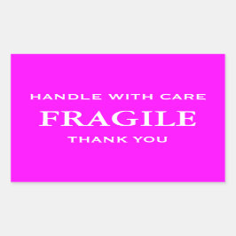 Pegatina Rectangular Frágil rosa/blanco. Manejar con cuidado. Gracias.