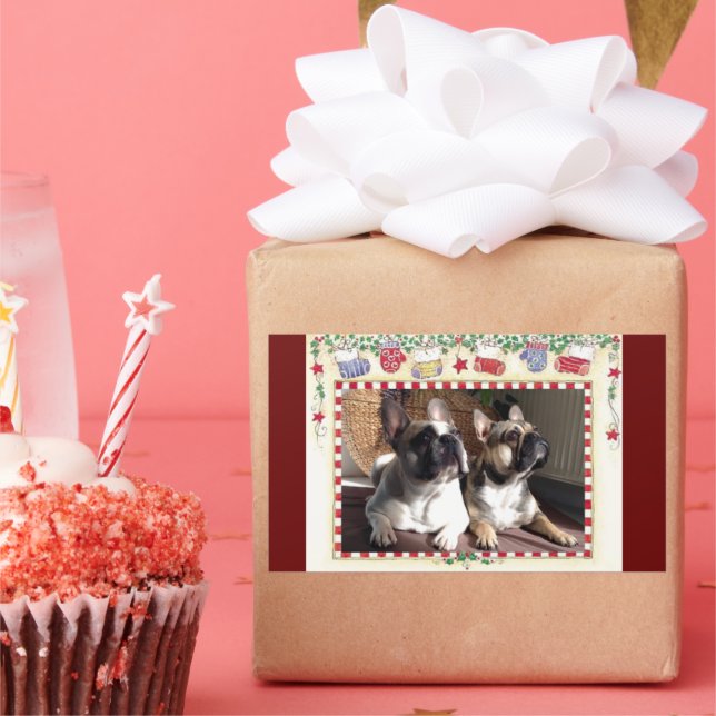 Pegatina Rectangular französische Bulldogge Weihnachten French Bulldog  (Fiesta)