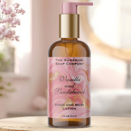 Pegatina Rectangular Frasco de cosméticos de mármol rosa delicado y hoj