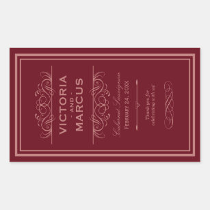 Pegatina Rectangular Frasco de vino de Boda rojo Monograma Etiquetas de
