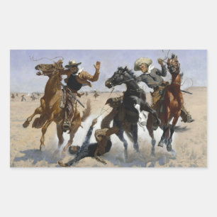 Pegatina Rectangular Frederic Remington - Ayudando a un Camarada