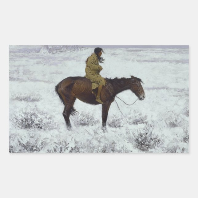 Pegatina Rectangular Frederic Remington - El chico del rebaño (Anverso)