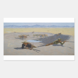 Pegatina Rectangular Frederic Remington - Lucha por el agujero de agua