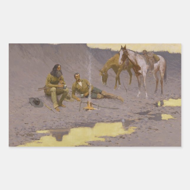 Pegatina Rectangular Frederic Remington - Un Año Nuevo sobre el Cimarró (Anverso)