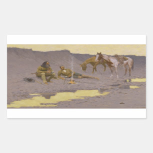 Pegatina Rectangular Frederic Remington - Un Año Nuevo sobre el Cimarró