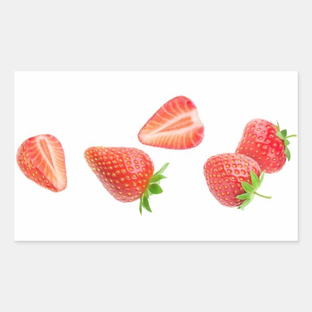 Pegatina Rectangular Fresas que caen (Anverso)