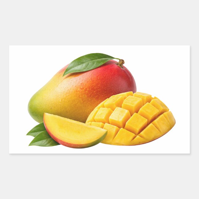 Pegatina Rectangular Fresh Mango Whole and Sliced Sticker (Anverso)