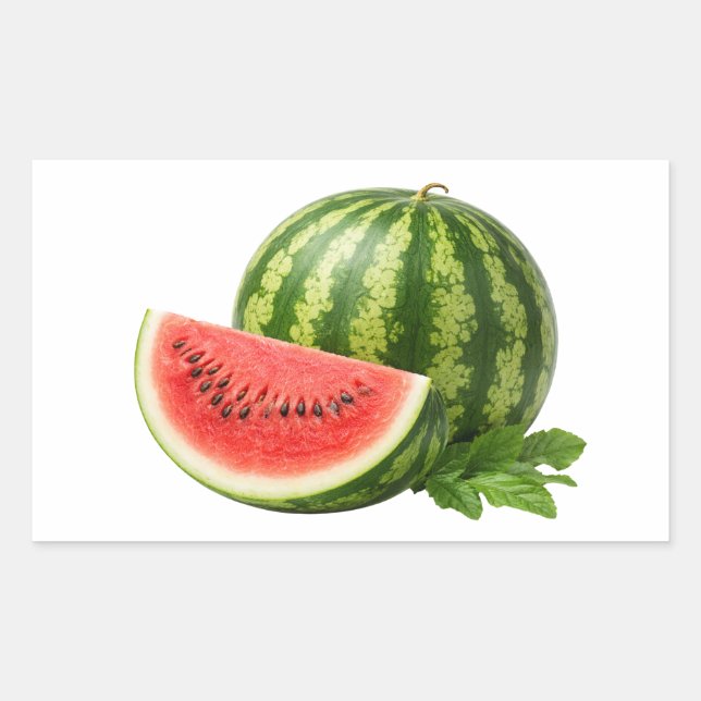 Pegatina Rectangular Fresh Watermelon Slice And Whole Fruit Sticker (Anverso)