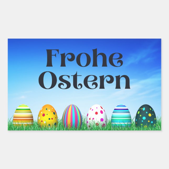 Pegatina Rectangular Frohe Ostern, Alemania Feliz Pascua (Anverso)