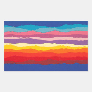Pegatina Rectangular Fronteras rasgadas coloreadas de la tira de papel