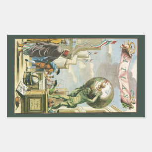 Pegatina Rectangular Frontispicio de Atlas de la Era Barroca Vintage Gl