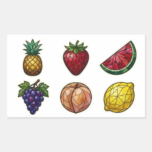 Pegatina Rectangular Frutas Asombrosas en Vitral (Anverso)