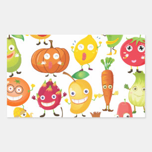 Pegatina Rectangular Frutas y verduras con cara